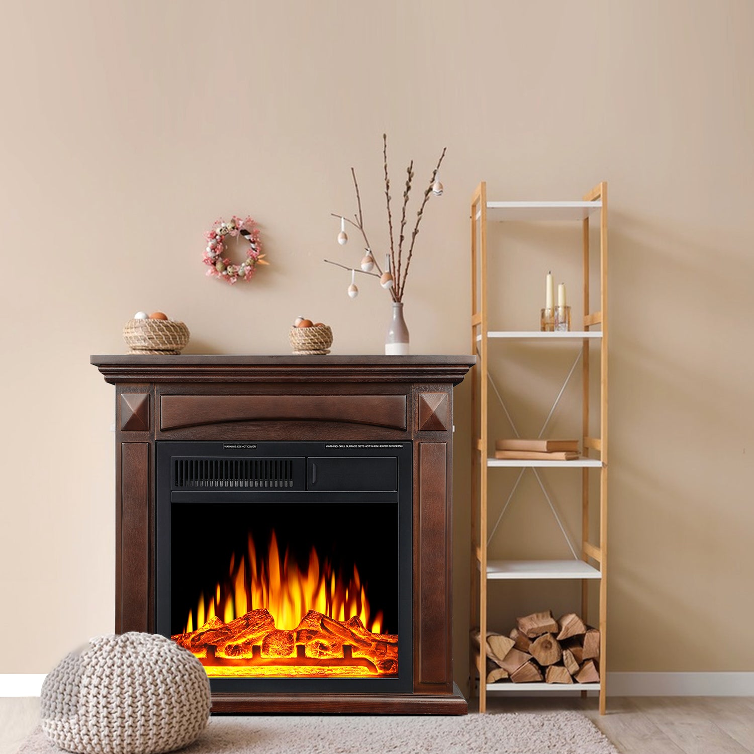 R.W.FLAME 26“ Mantel Electric Fireplace Stove Heater with Remote Control and 7 Flame Brightness