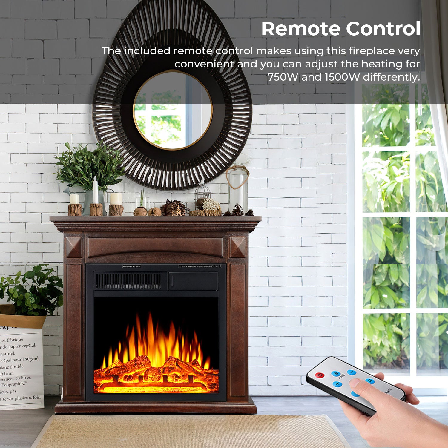 R.W.FLAME 26“ Mantel Electric Fireplace Stove Heater with Remote Control and 7 Flame Brightness