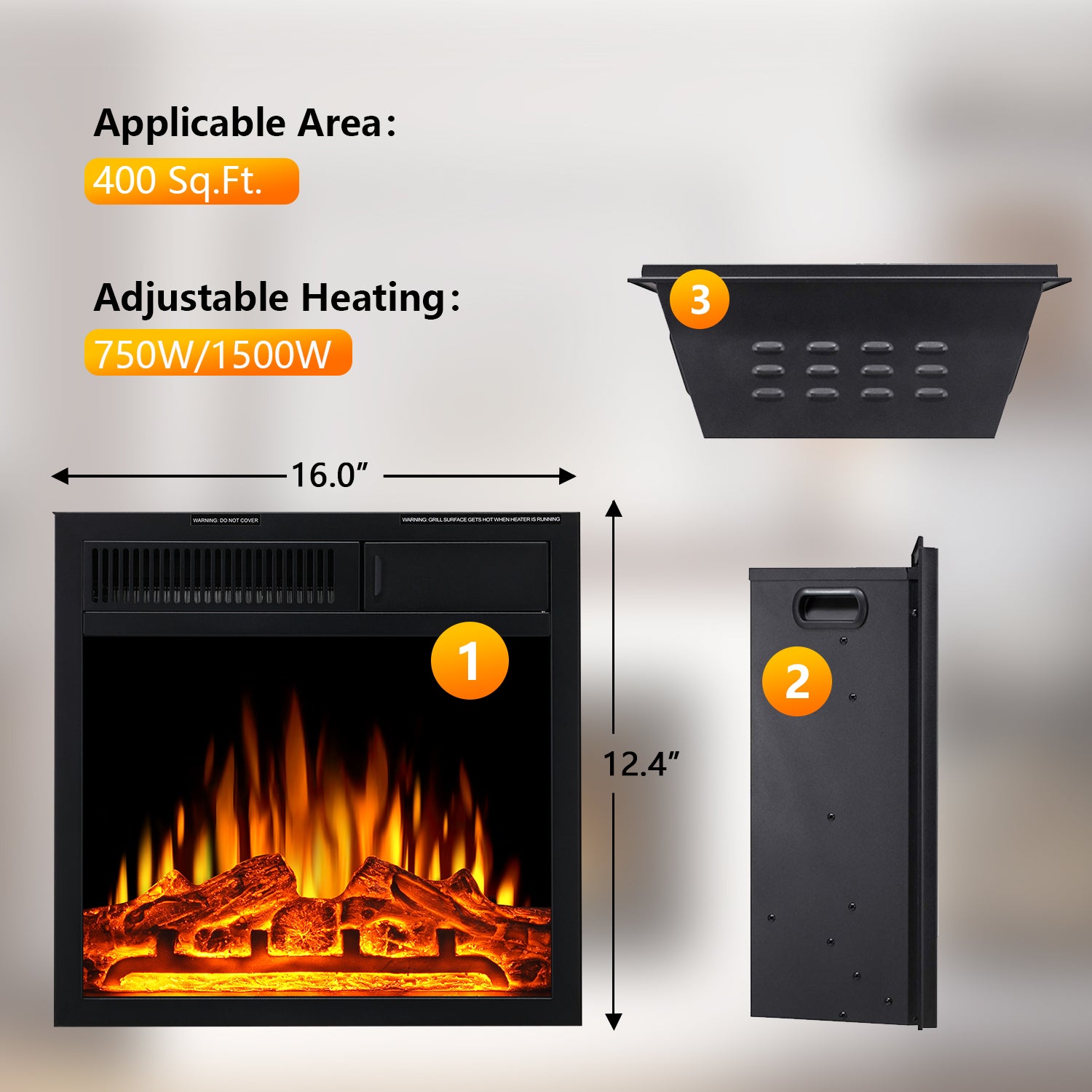 R.W.FLAME 26“ Mantel Electric Fireplace Stove Heater with Remote Control and 7 Flame Brightness