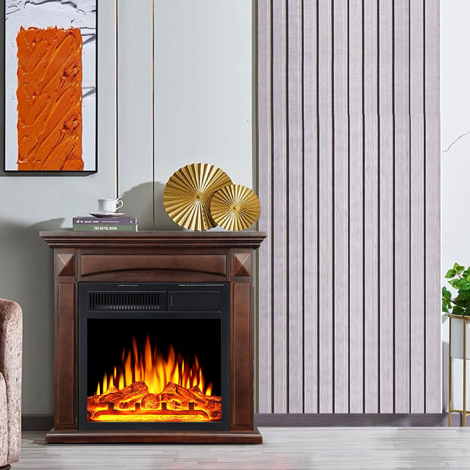R.W.FLAME 26“ Mantel Electric Fireplace Stove Heater with Remote Control and 7 Flame Brightness