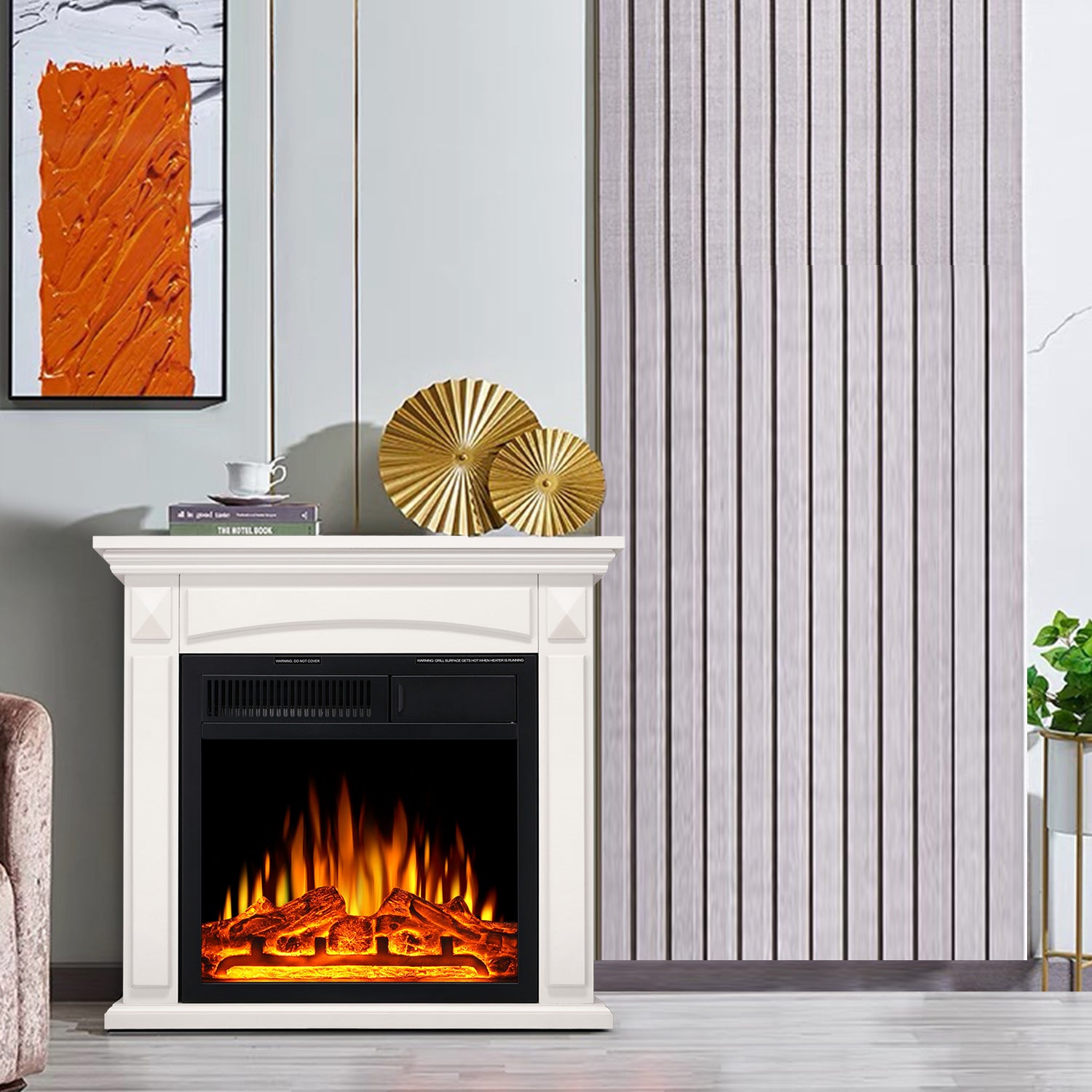 R.W.FLAME 26“ Mantel Electric Fireplace Stove Heater with Remote Control and 7 Flame Brightness