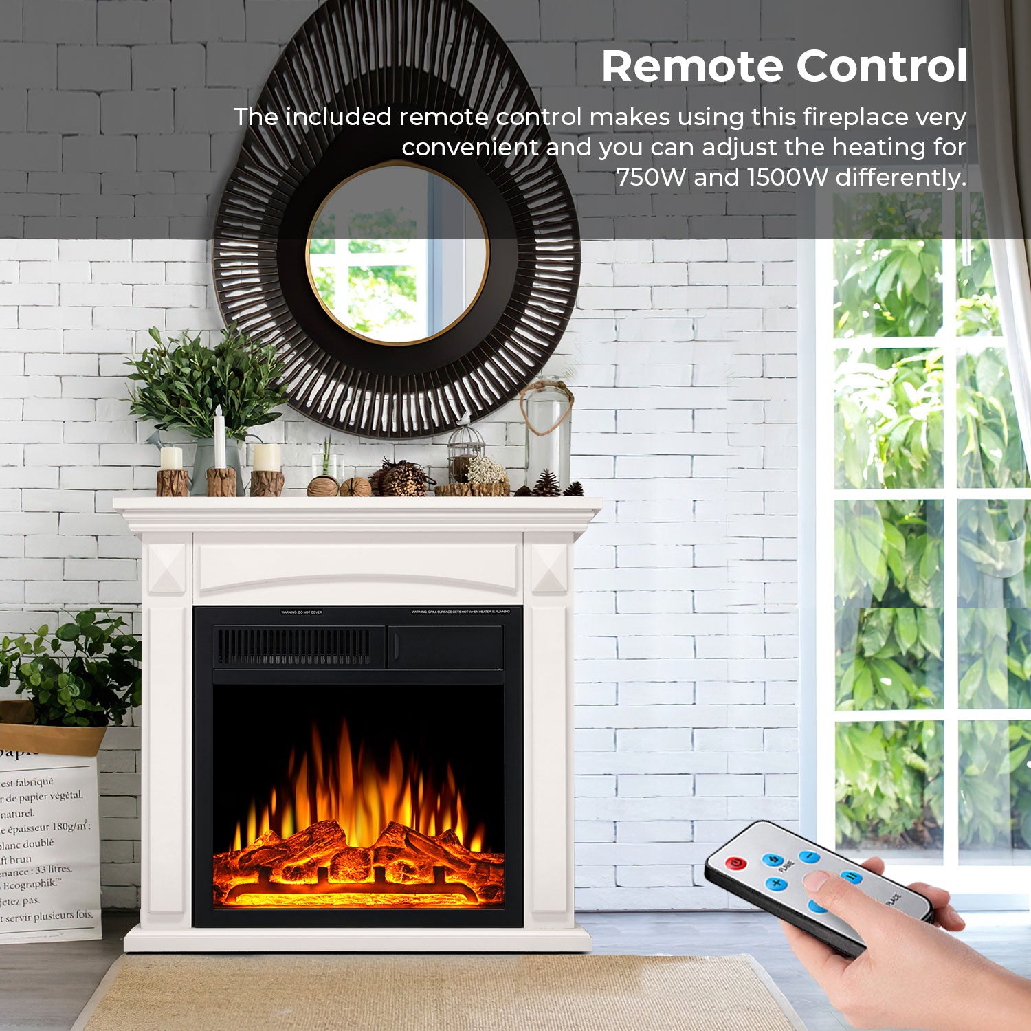 R.W.FLAME 26“ Mantel Electric Fireplace Stove Heater with Remote Control and 7 Flame Brightness