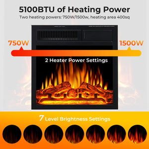 R.W.FLAME 26“ Mantel Electric Fireplace Stove Heater with Remote Control and 7 Flame Brightness R.W.FLAME