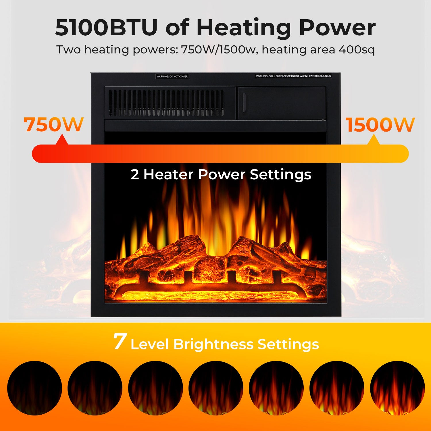 R.W.FLAME 26“ Mantel Electric Fireplace Stove Heater with Remote Control and 7 Flame Brightness