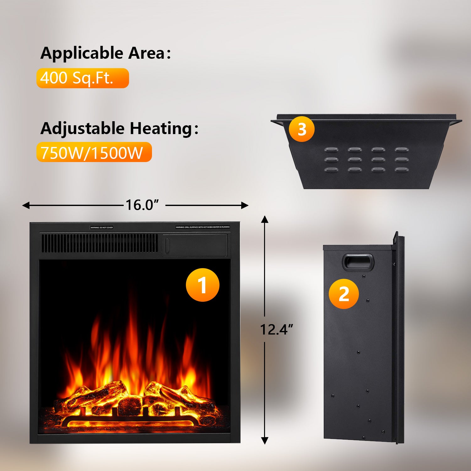 R.W.FLAME 26“ Mantel Electric Fireplace Stove Heater with Remote Control and 7 Flame Brightness
