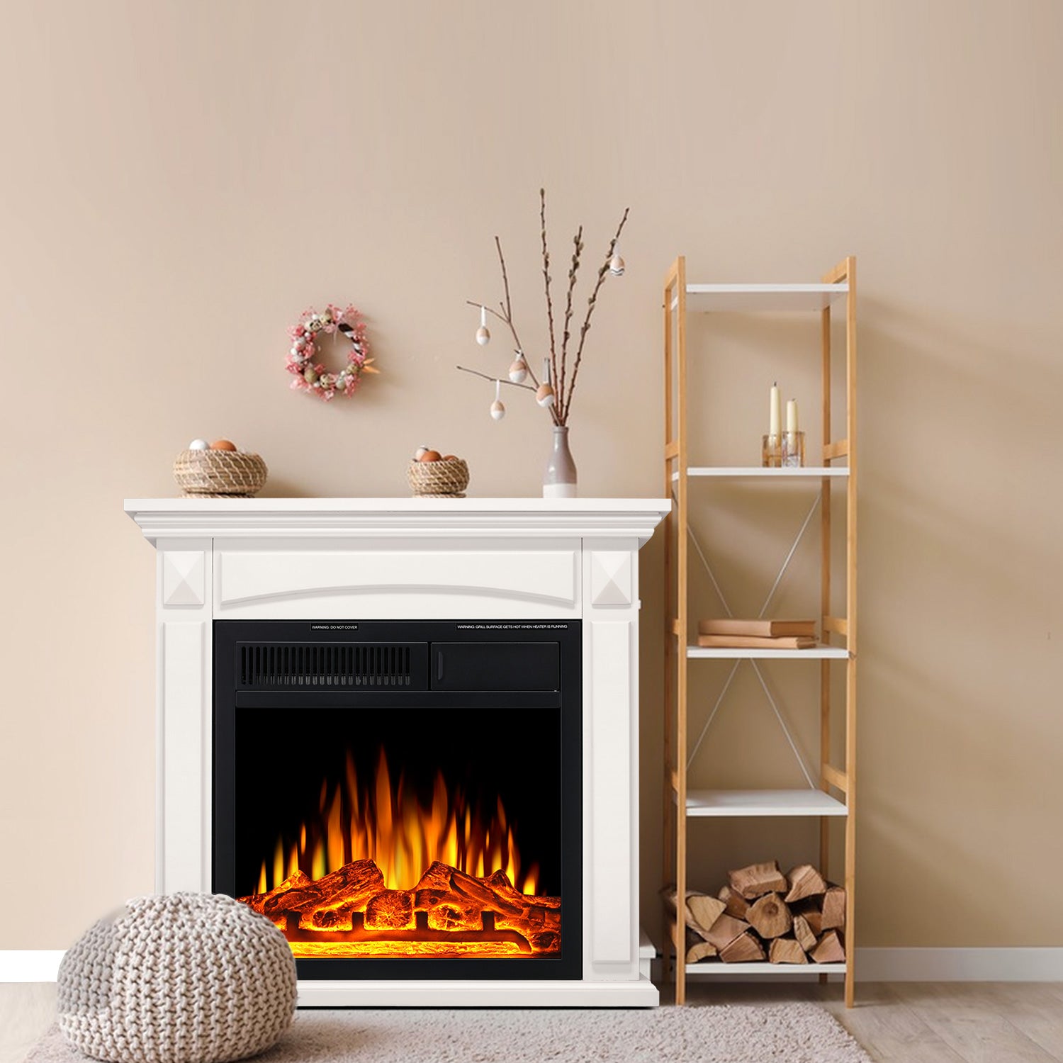 R.W.FLAME 26“ Mantel Electric Fireplace Stove Heater with Remote Control and 7 Flame Brightness
