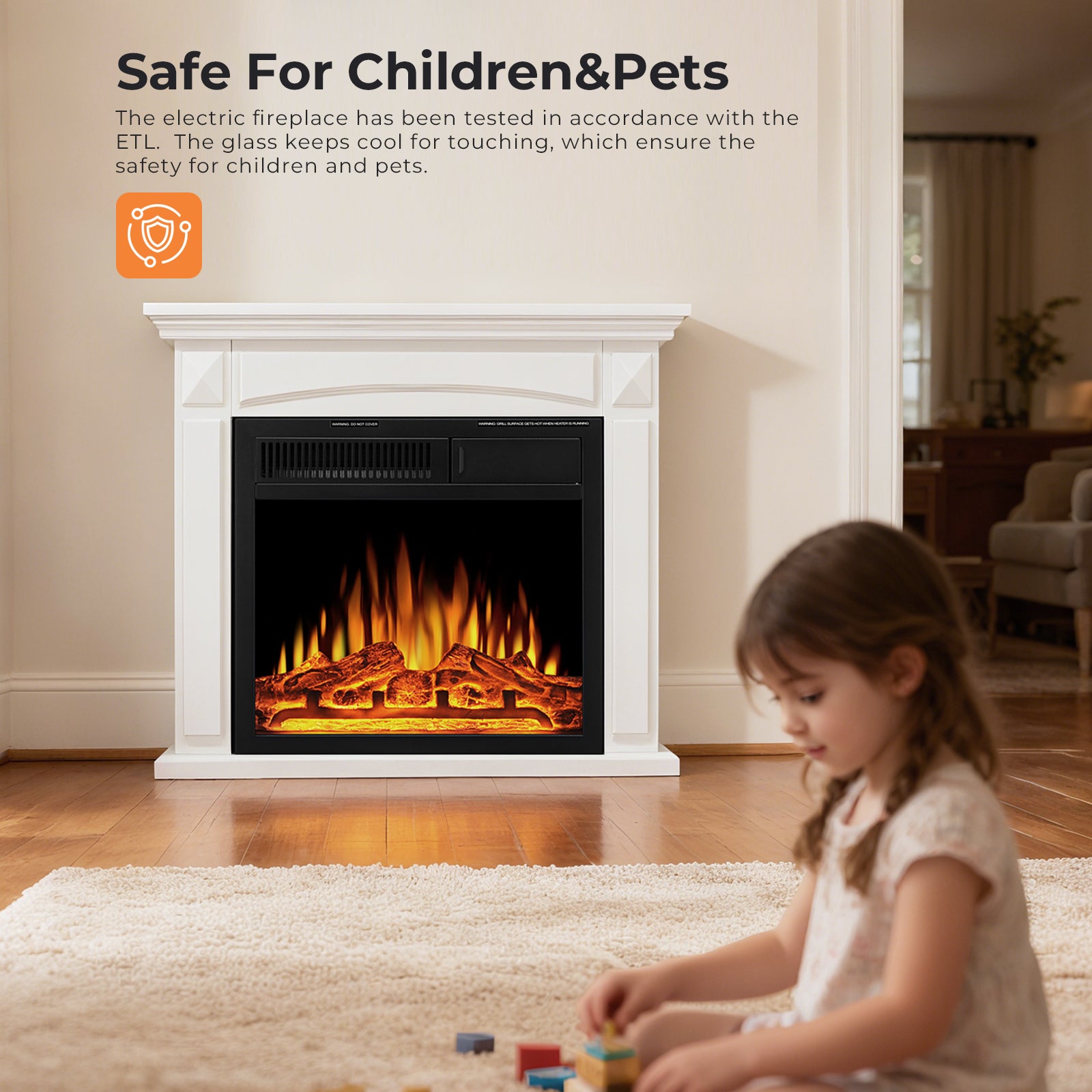 R.W.FLAME 26“ Mantel Electric Fireplace Stove Heater with Remote Control and 7 Flame Brightness