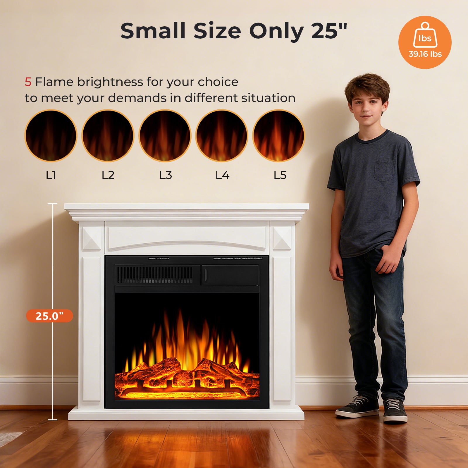 R.W.FLAME 26“ Mantel Electric Fireplace Stove Heater with Remote Control and 7 Flame Brightness