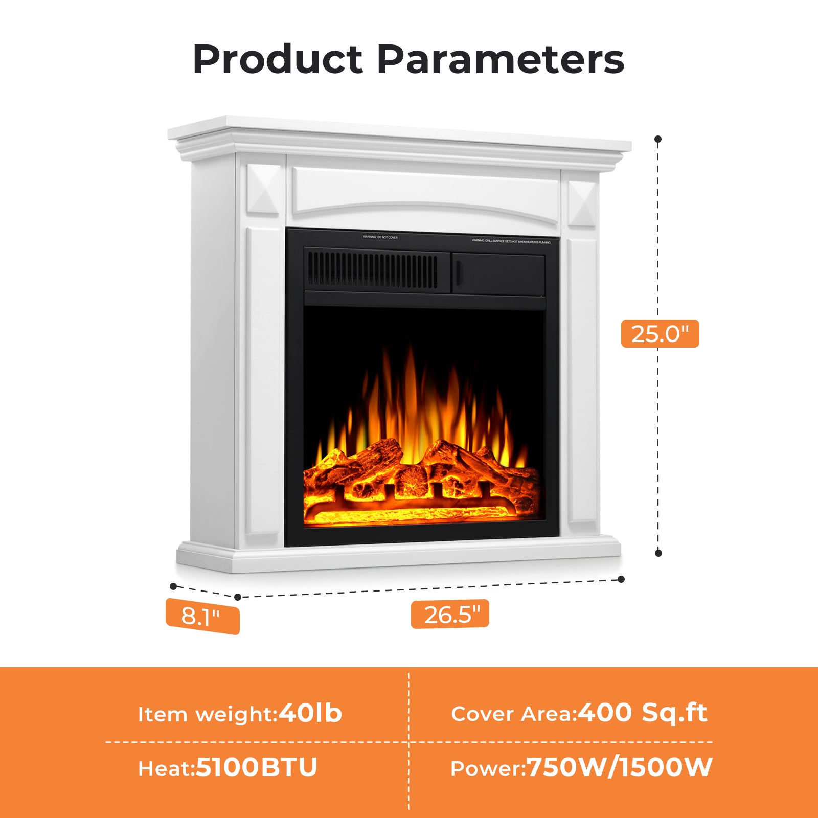 R.W.FLAME 26“ Mantel Electric Fireplace Stove Heater with Remote Control and 7 Flame Brightness