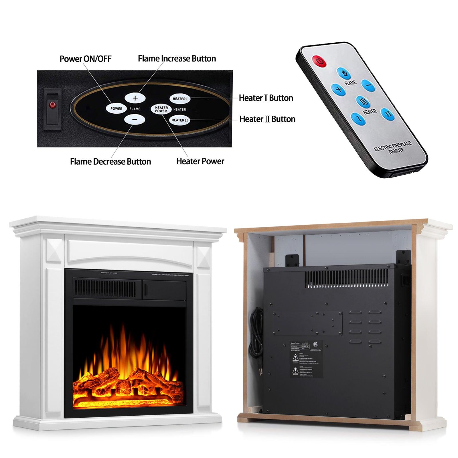 R.W.FLAME 26“ Mantel Electric Fireplace Stove Heater with Remote Control and 7 Flame Brightness