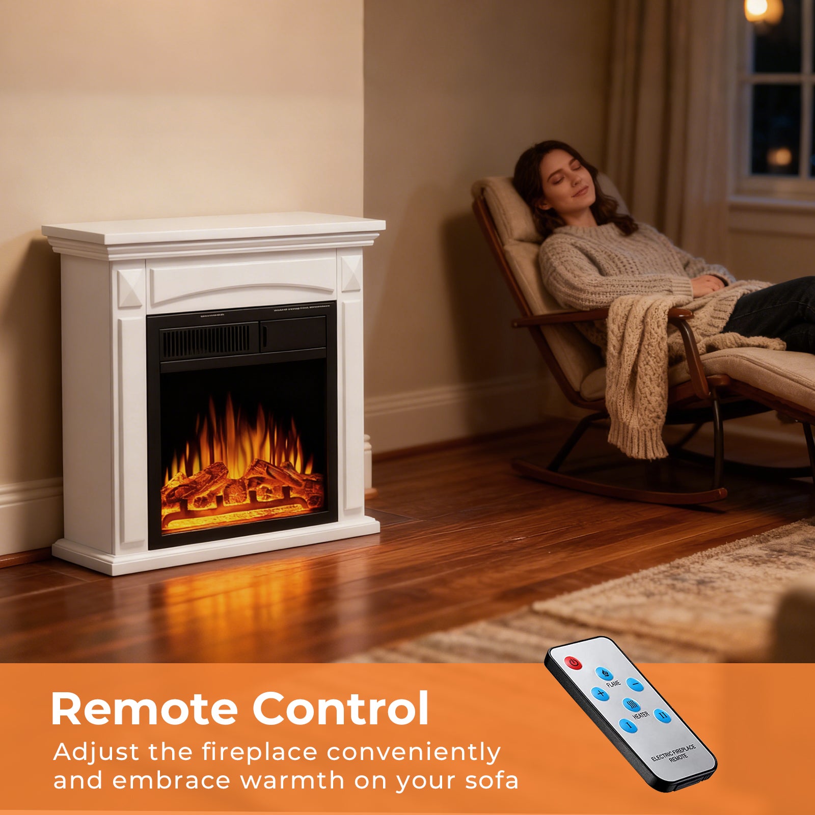 R.W.FLAME 26“ Mantel Electric Fireplace Stove Heater with Remote Control and 7 Flame Brightness