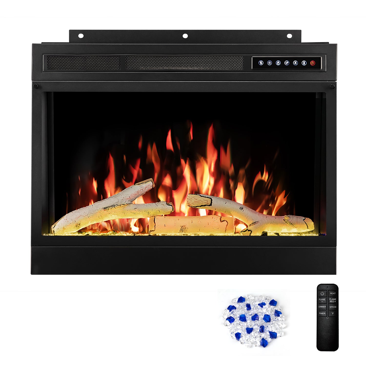 R.W.FLAME 28" Electric Fireplace Insert with Adjustable 5 Flame Colors, 12 Log Colors, 5 Flame Speeds and Brightness