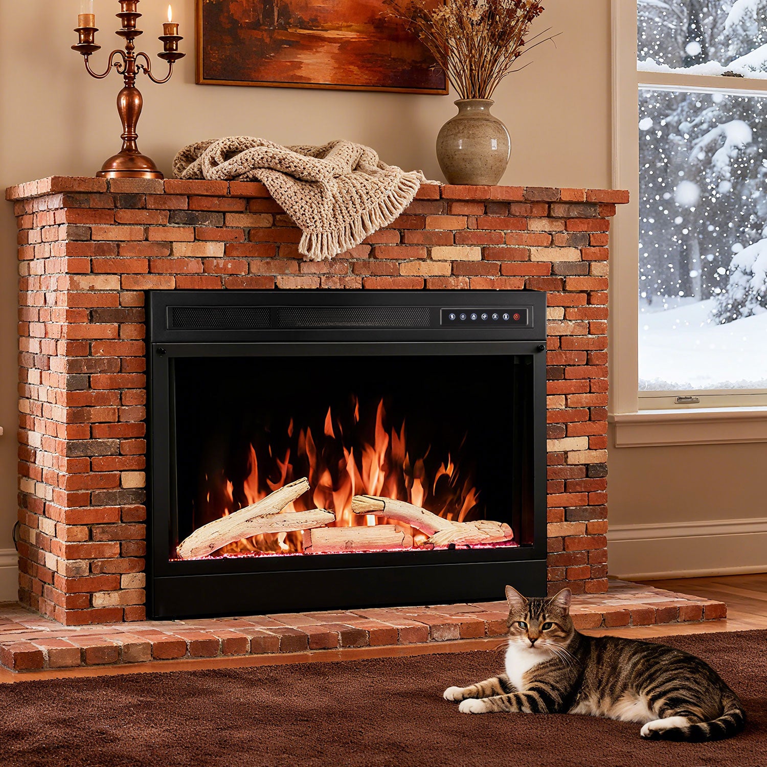 R.W.FLAME 28" Electric Fireplace Insert with Adjustable 5 Flame Colors, 12 Log Colors, 5 Flame Speeds and Brightness