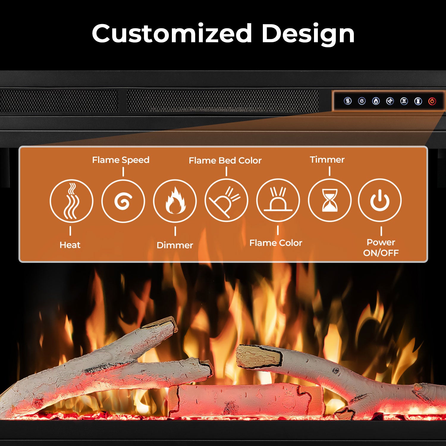 R.W.FLAME 28" Electric Fireplace Insert with Adjustable 5 Flame Colors, 12 Log Colors, 5 Flame Speeds and Brightness