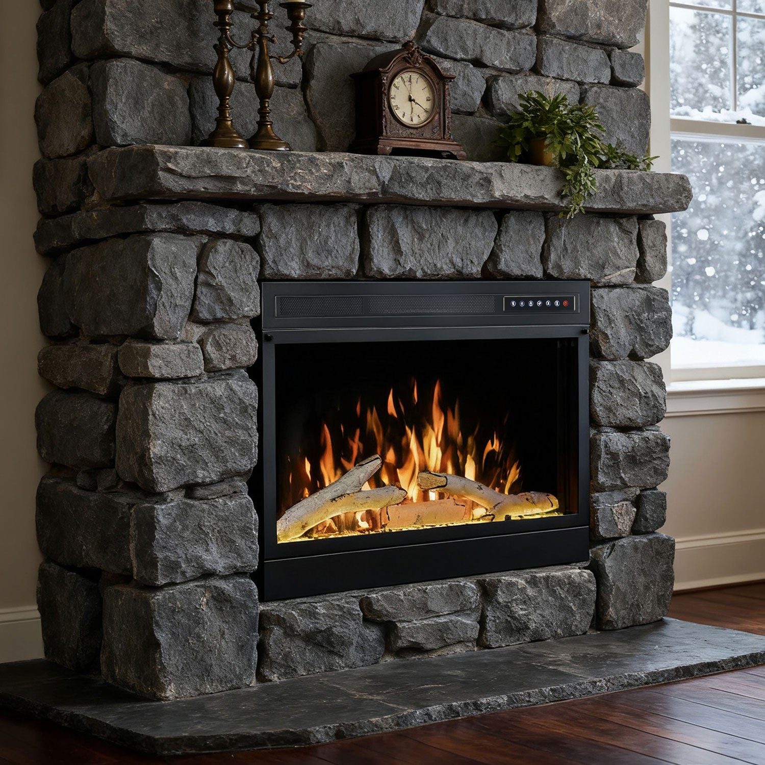 R.W.FLAME 28" Electric Fireplace Insert with Adjustable 5 Flame Colors, 12 Log Colors, 5 Flame Speeds and Brightness