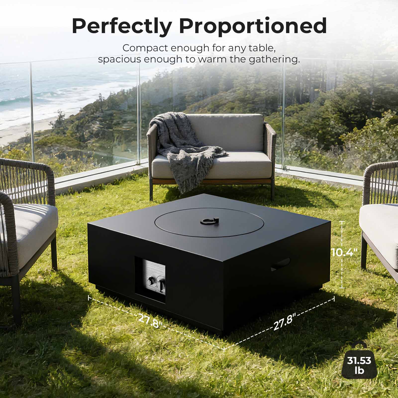 R.W.FLAME 28 Inch Square Propane Fire Pit Table 40000 BTU 2-in-1 with CSA Certification