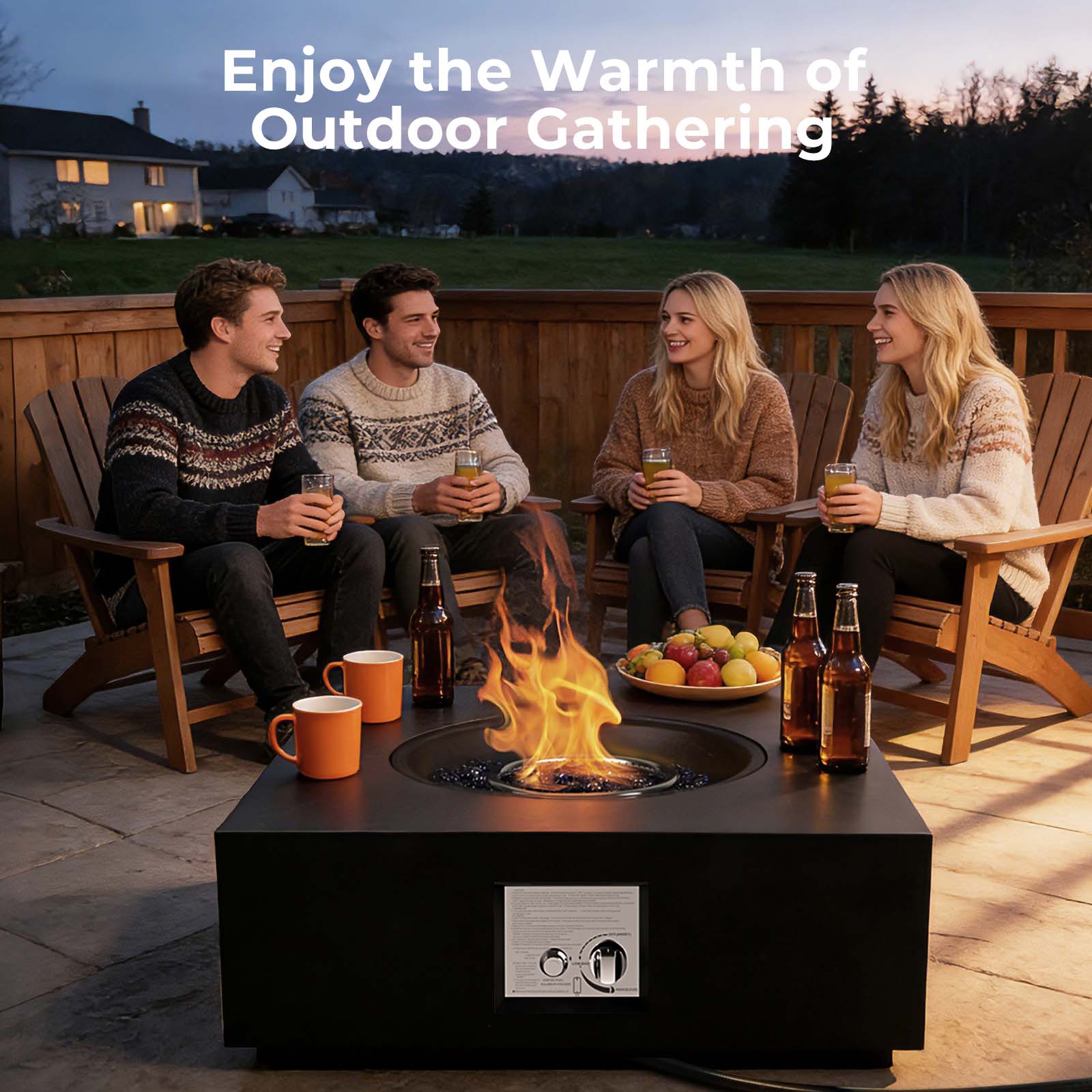 Propane Fire Pit Table 28 Inch Square 40000 BTU 2-in-1 with CSA Certification