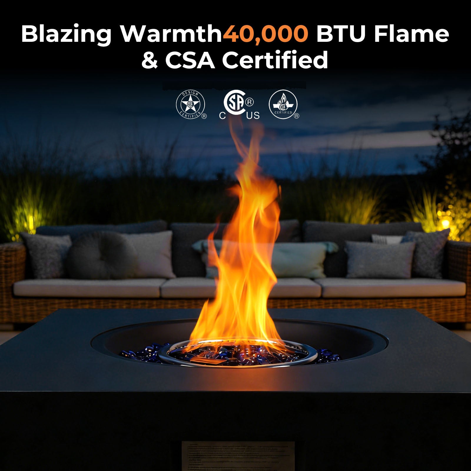 Propane Fire Pit Table 28 Inch Square 40000 BTU 2-in-1 with CSA Certification