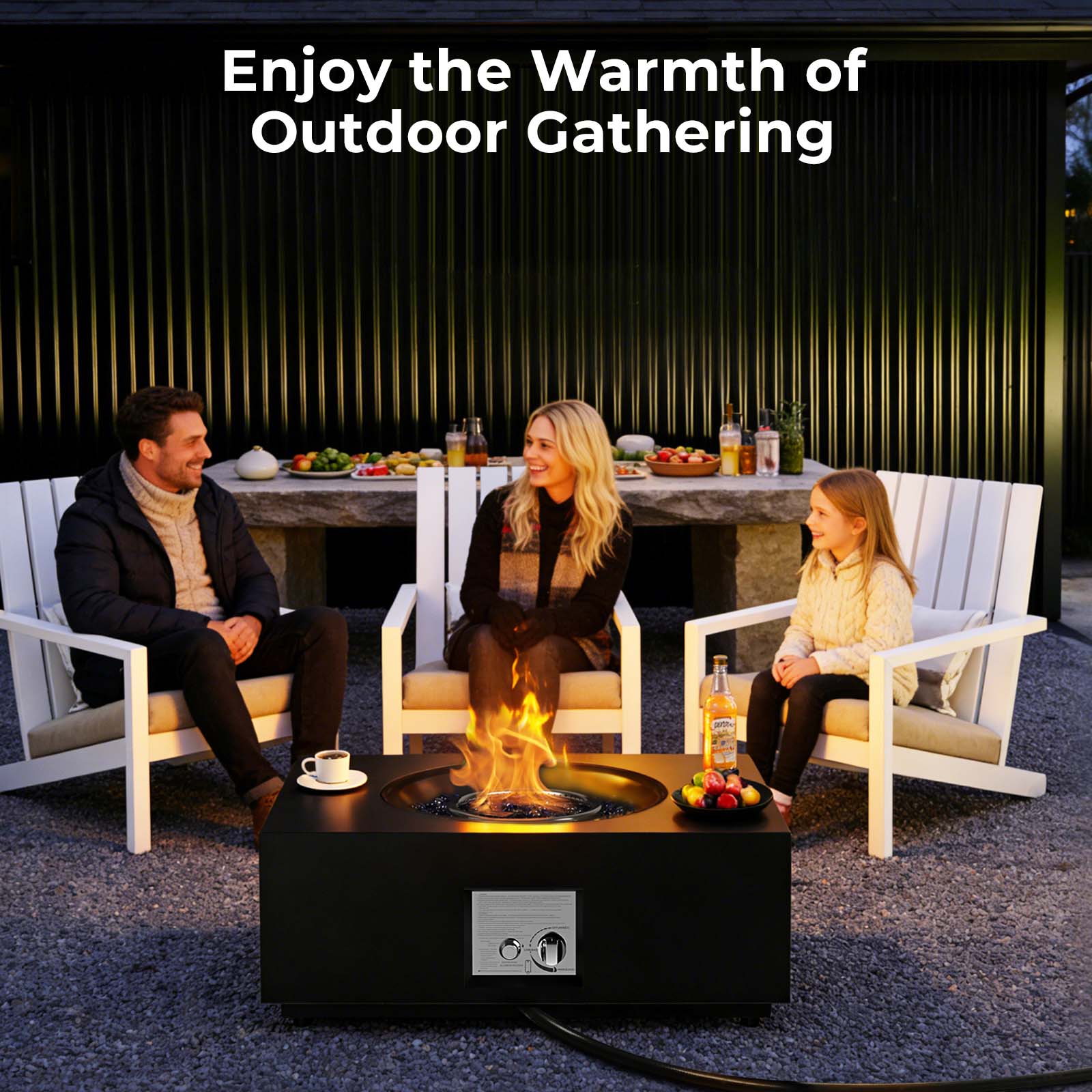 Propane Fire Pit Table 28 Inch Square 40000 BTU 2-in-1 with CSA Certification