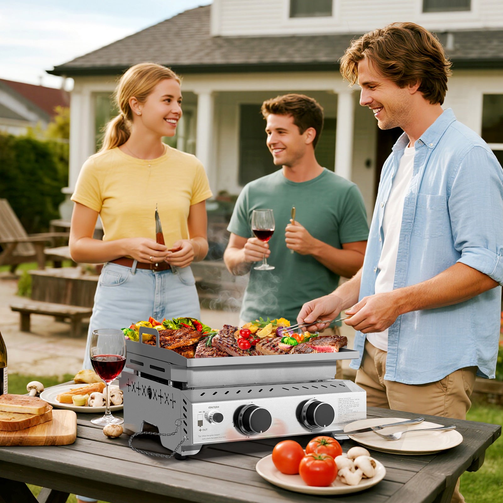 R.W.FLAME 2-Burner 16000 BTU Stainless Steel Tabletop Gas Gril Compact for LPG and Small Canister