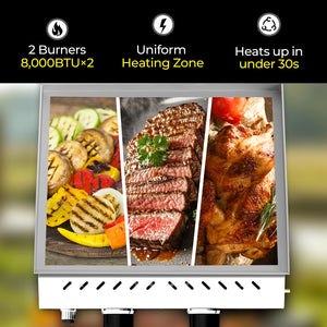 R.W.FLAME 2-Burner 16000 BTU Stainless Steel Tabletop Gas Gril Compact for LPG and Small Canister