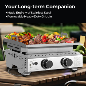 R.W.FLAME 2-Burner 16000 BTU Stainless Steel Tabletop Gas Gril Compact for LPG and Small Canister