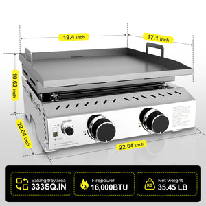 R.W.FLAME 2-Burner 16000 BTU Stainless Steel Tabletop Gas Gril Compact for LPG and Small Canister