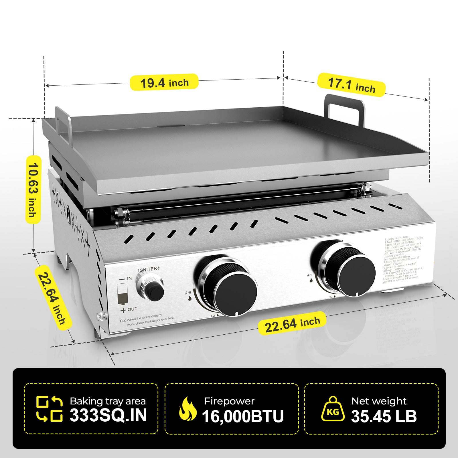 R.W.FLAME 2-Burner 16000 BTU Stainless Steel Tabletop Gas Gril Compact for LPG and Small Canister
