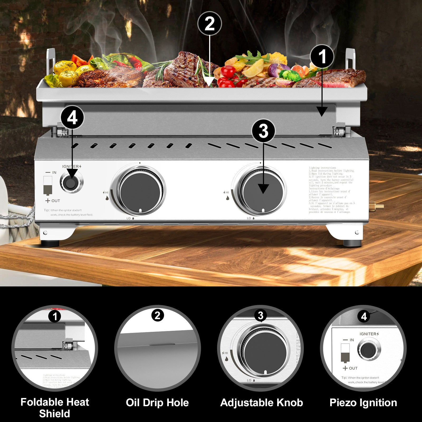 R.W.FLAME 2-Burner 16000 BTU Stainless Steel Tabletop Gas Gril Compact for LPG and Small Canister