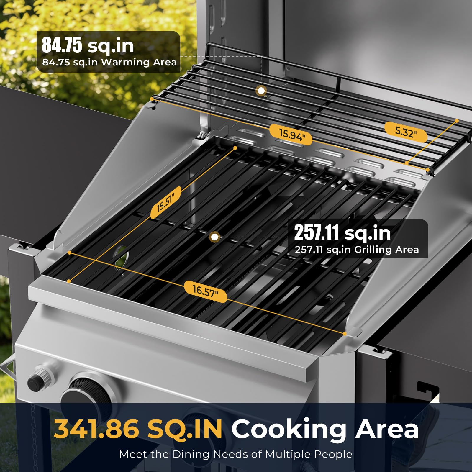 2 Burner 16,000 BTU Stainless Steel Propane Gas Grill with Folding Side Tables, Convertible to Tabletop Design
