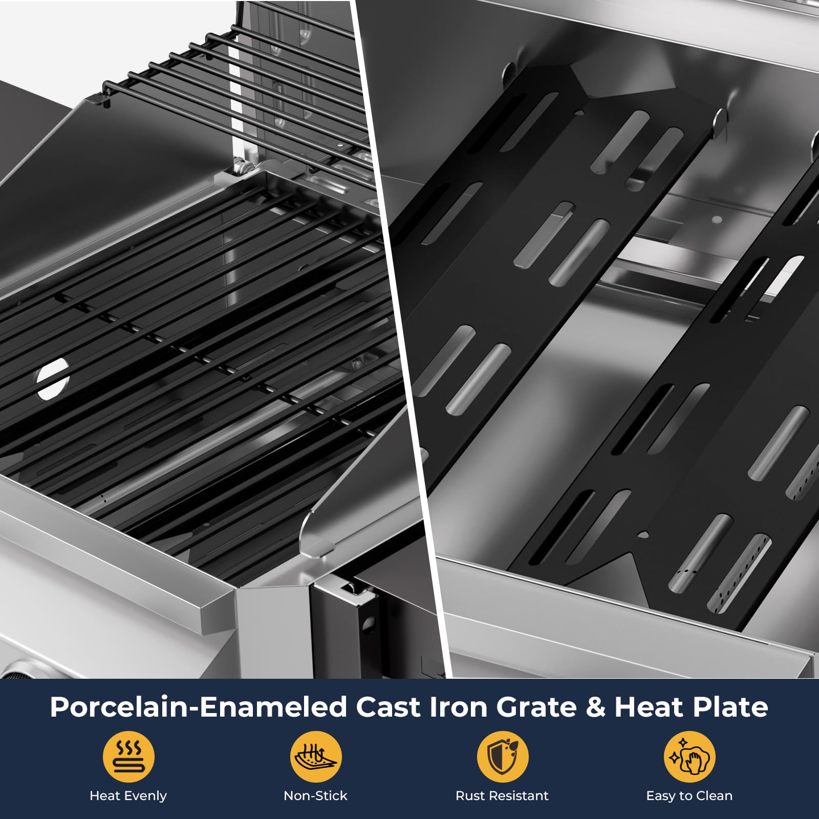 2 Burner 16,000 BTU Stainless Steel Propane Gas Grill with Folding Side Tables, Convertible to Tabletop Design