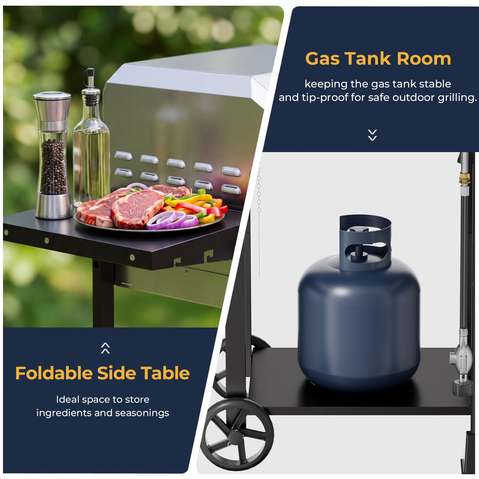 2 Burner 16,000 BTU Stainless Steel Propane Gas Grill with Folding Side Tables, Convertible to Tabletop Design