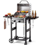 2 Burner 16,000 BTU Stainless Steel Propane Gas Grill with Folding Side Tables, Convertible to Tabletop Design