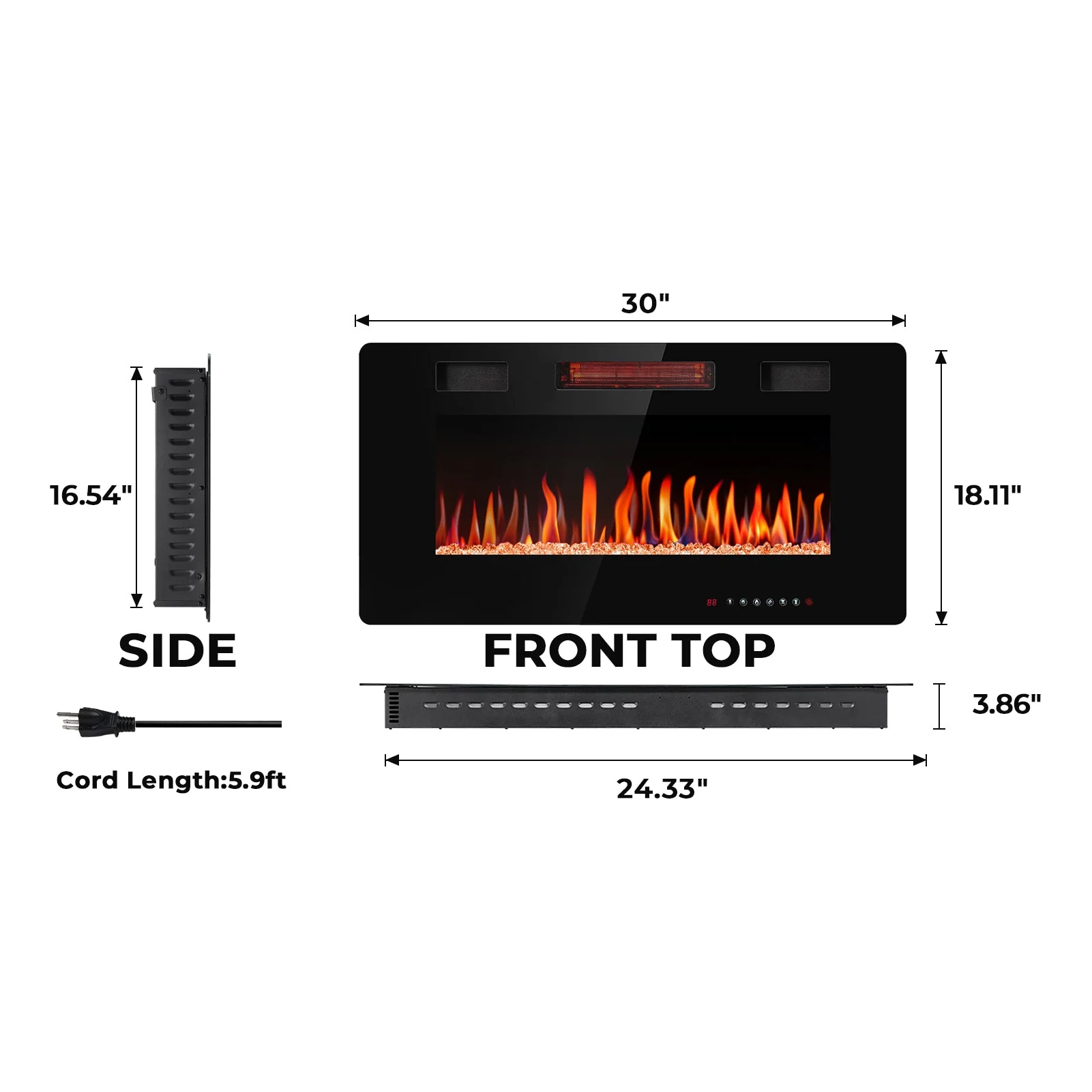 30/36/42/50/60/68 Inch Electric Fireplace Ultra-Thin Recessed Wall Mounted C3