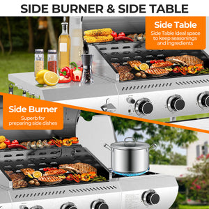 R.W.FLAME 3-Burner 34,000 BTU Stainless Steel Propane Gas Grill with Side Burner and Wheels