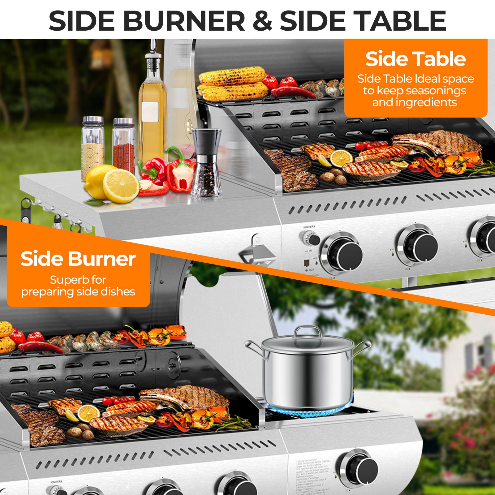 R.W.FLAME 3-Burner 34,000 BTU Stainless Steel Propane Gas Grill with Side Burner and Wheels