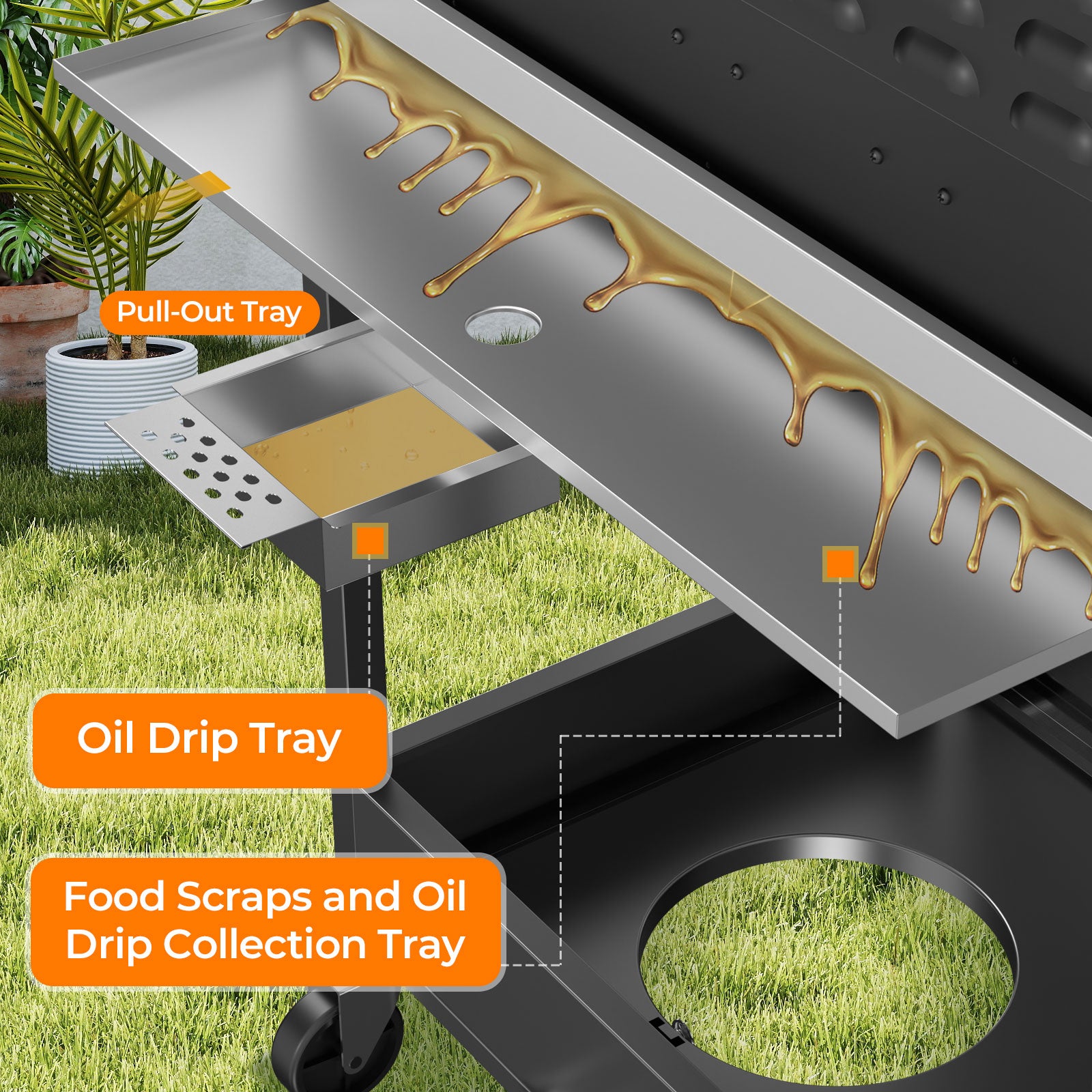 R.W.FLAME 3-Burner 34,000 BTU Stainless Steel Propane Gas Grill with Side Burner and Wheels