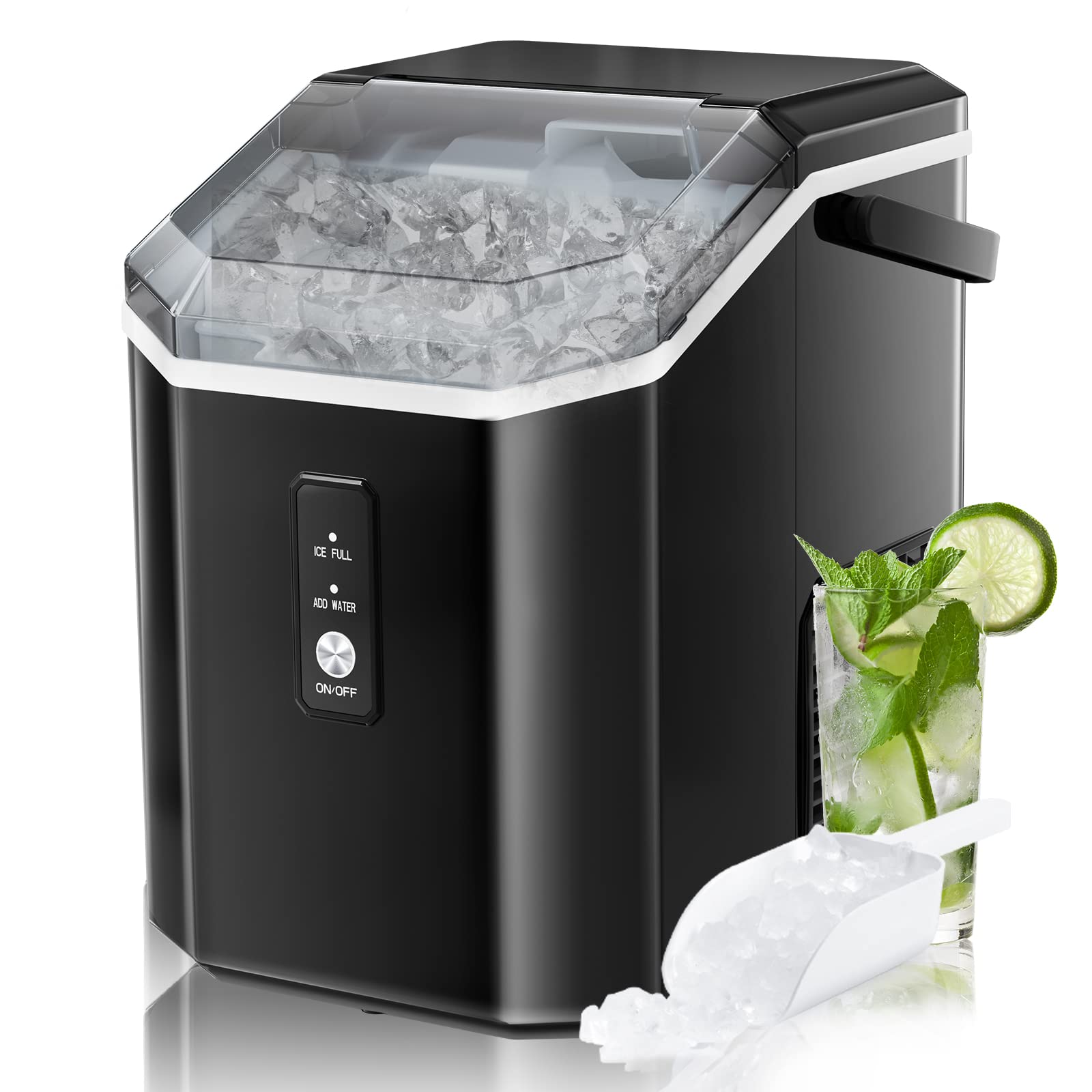 RWflame Nugget Countertop Ice Maker with Soft Chewable Ice, 34Lbs/24H,  Pebble Portable Ice Machine with Ice Scoop