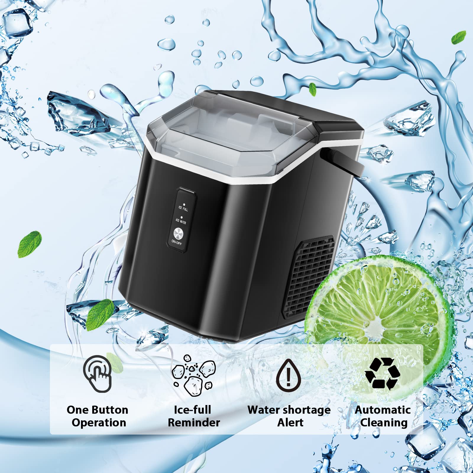 Nugget Countertop Ice Maker with Soft Chewable Ice, 34lbs/24H, Pebble Portable Ice Machine with Ice Scoop, Self-Cleaning - Silver