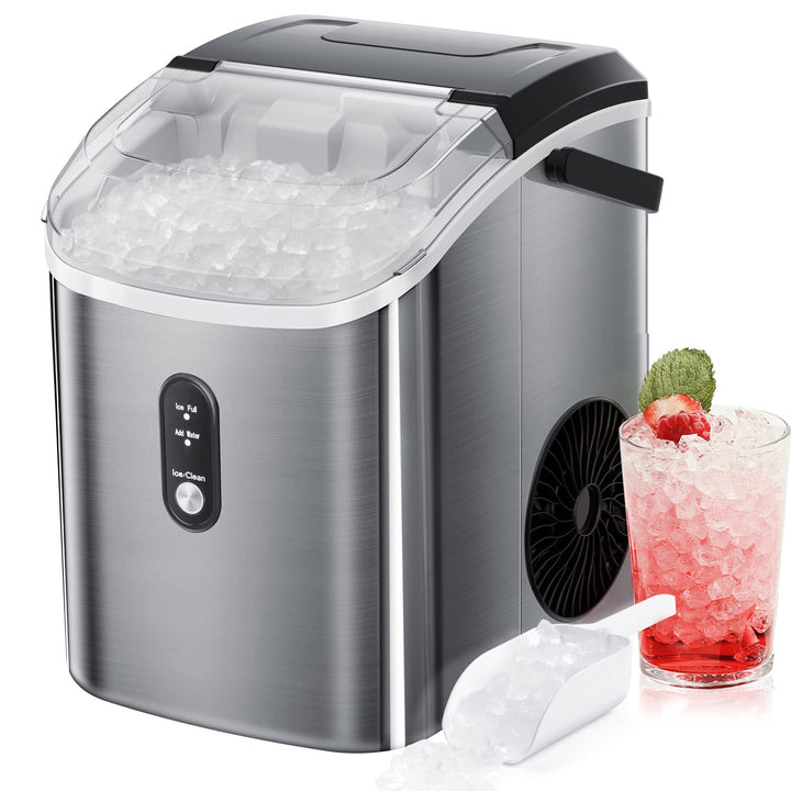 R.W.Flame Nugget Ice Maker Countertop,Portable Compact Ice Maker Machine with Self-Cleaning Function,33Lbs/24H,for Home/Kitchen/Office/Bar