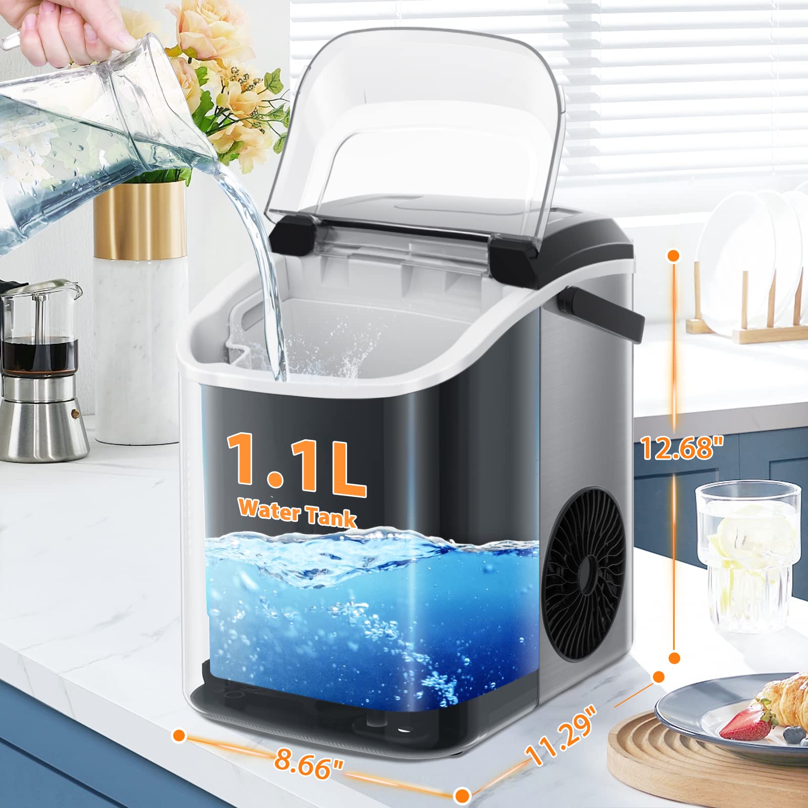 Countertop Nugget Ice Maker with Viewing Window, Self-Cleaning Pebble Ice  Machine