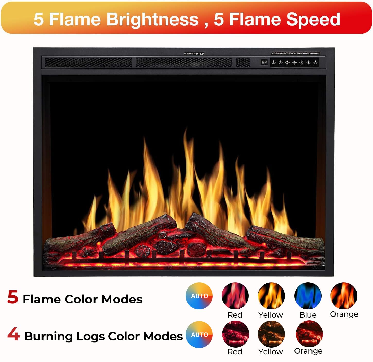 R.W.FLAME 34''Electric Fireplace Insert, Infrared Electric Fireplace,  750W/1500W