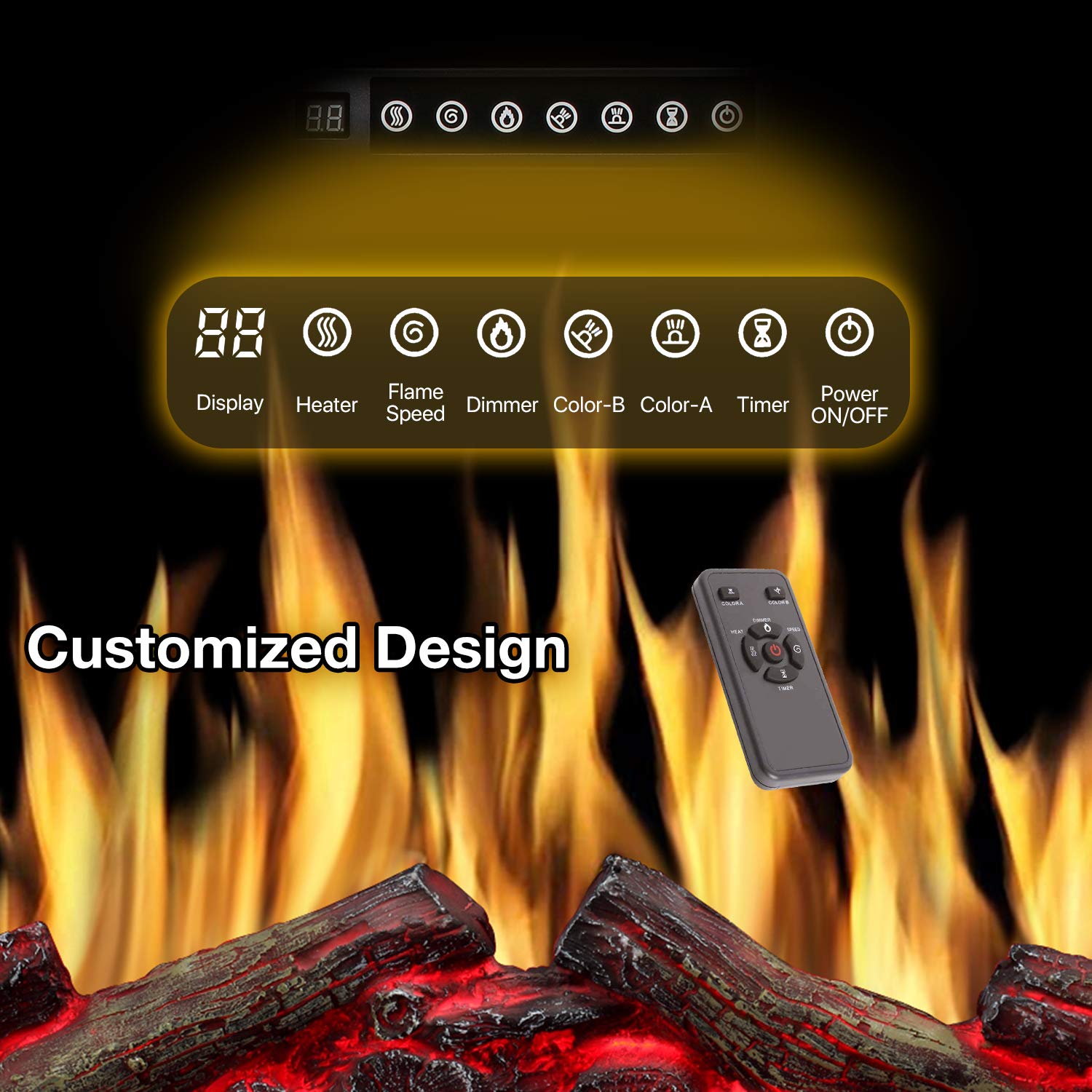 R.W.FLAME 34''Electric Fireplace Insert, Infrared Electric Fireplace,  750W/1500W