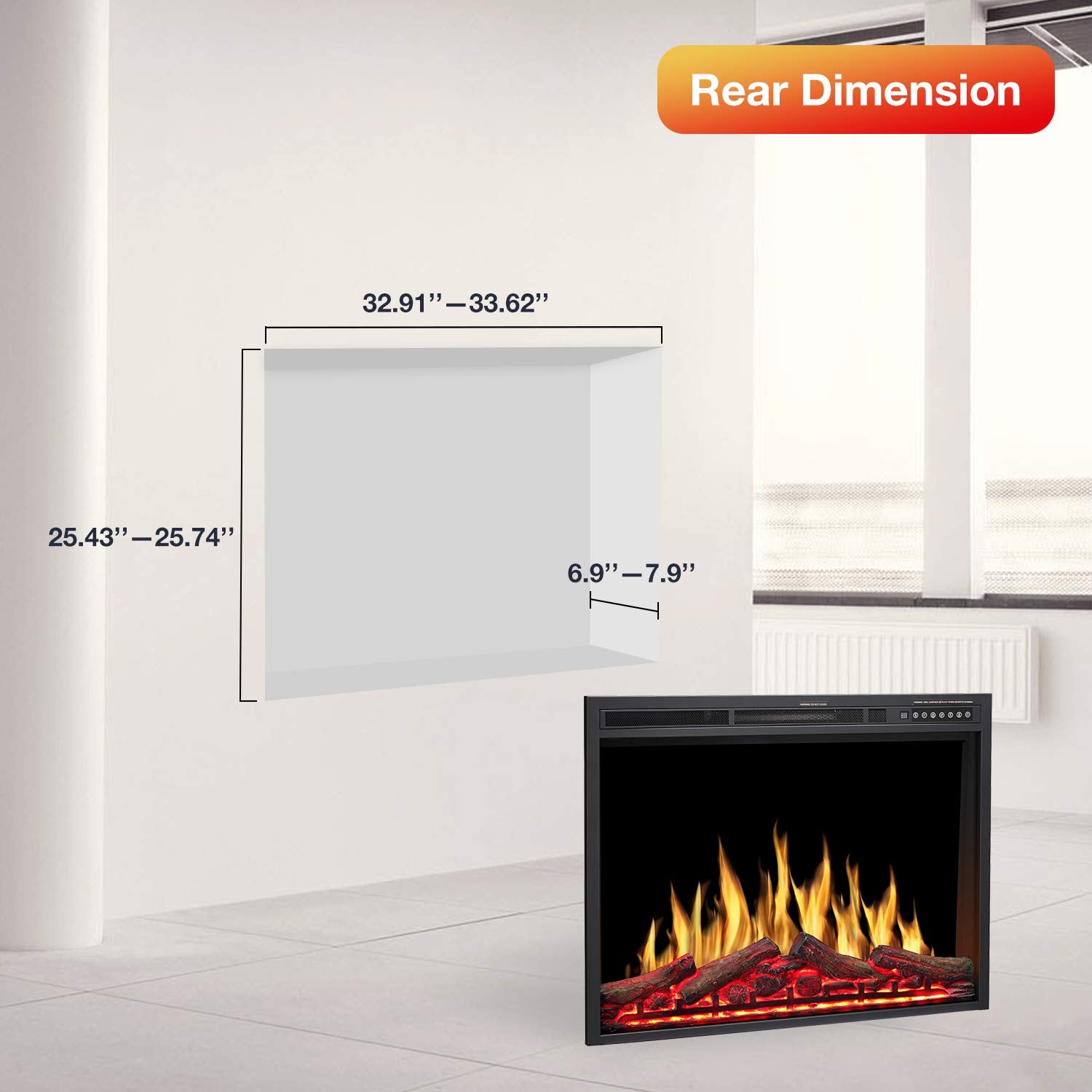 R.W.FLAME 34''Electric Fireplace Insert, Infrared Electric Fireplace,  750W/1500W