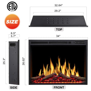 R.W.FLAME 34''Electric Fireplace Insert, Infrared Electric Fireplace,  750W/1500W