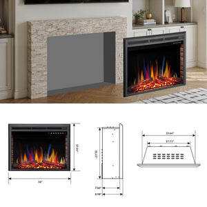 R.W.FLAME 36/39 Inch Electric Fireplace Insert with Adjustable Flame Colors and Brightness 8-Hour Timer, 750W-1500W