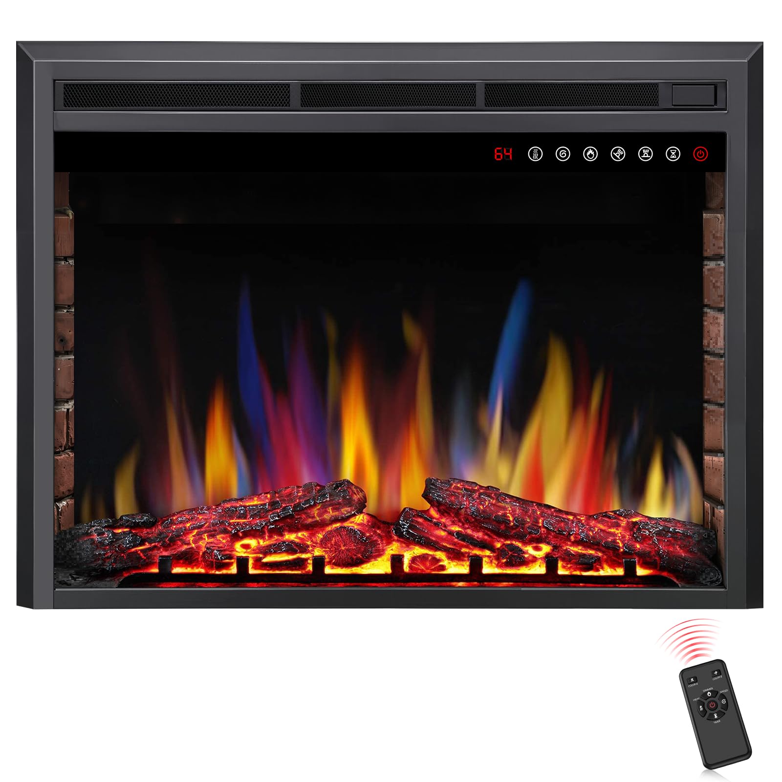 36 39 Inch Electric Fireplace Insert Adjustable Flame Colors Brightness 8 Hour Timer 750W 1500W