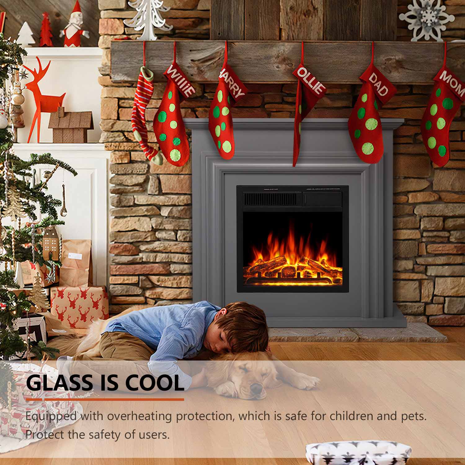 R.W.FLAME 36 Inch Electric Fireplace Mantel Wooden Surround Firebox with Adjustable Led Flame, 750W/1500W