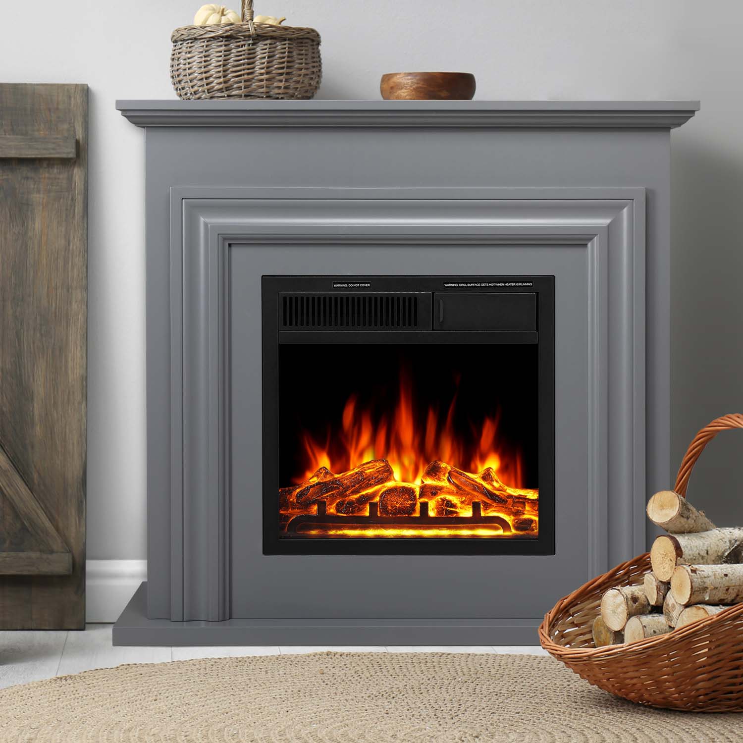 R.W.FLAME 36 Inch Electric Fireplace Mantel Wooden Surround Firebox with Adjustable Led Flame, 750W/1500W