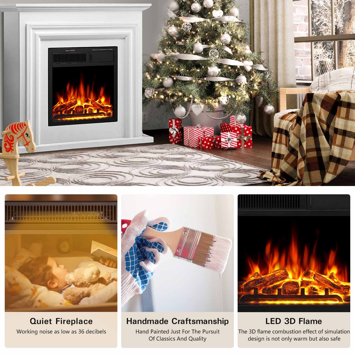 R.W.FLAME 36 Inch Electric Fireplace Mantel Wooden Surround Firebox with Adjustable Led Flame, 750W/1500W